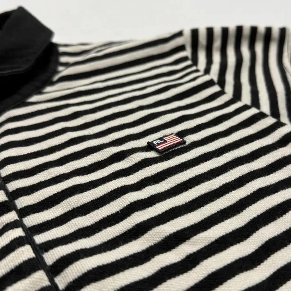 Polo Jeans Co Ralph Lauren black & white striped polo shirt Size M